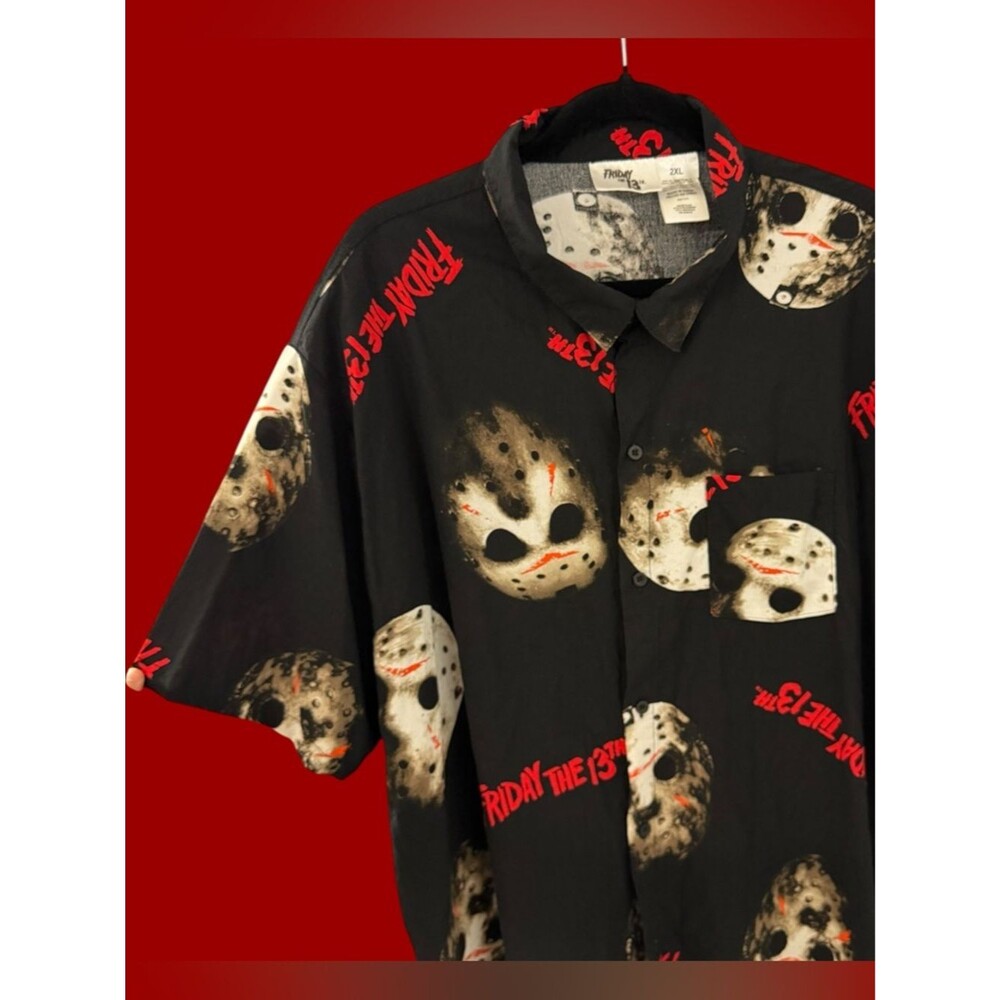 Friday the 13th Jason Voorhees Hockey Mask Graphic Button Down Shirt - 2XL - Picture 3 of 7